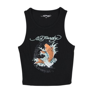 Ed Hardy Cali Koi Rib Tank Top Black | DCWV63890