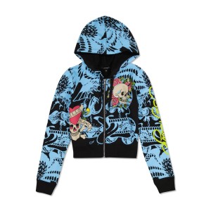 Ed Hardy LKS Skull Zip Cropped Fleece Hoodie Black | CAHF18023